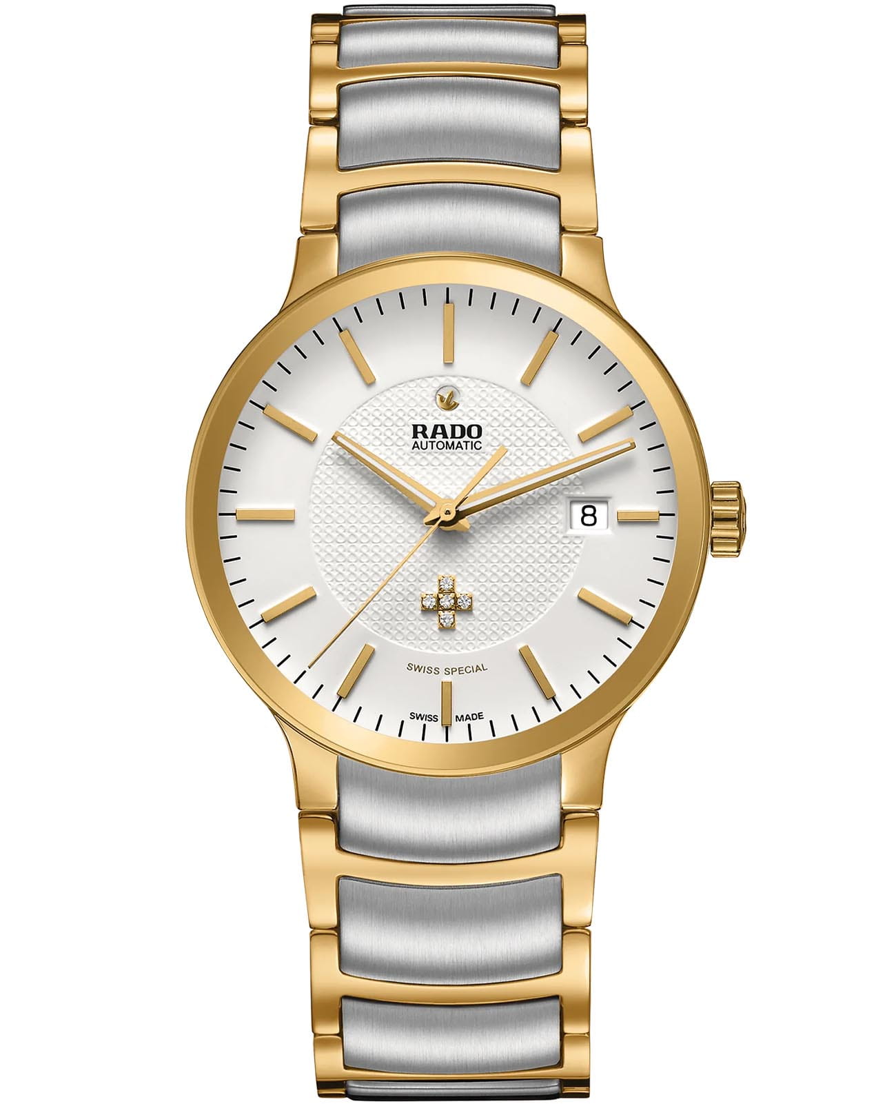 Rado Rado Centrix Automatic Diamonds R30079703 Automatic R30079703 механические мужские часы белый циферблат, браслет нержавеющая сталь с pvd-покрытием — вид спереди