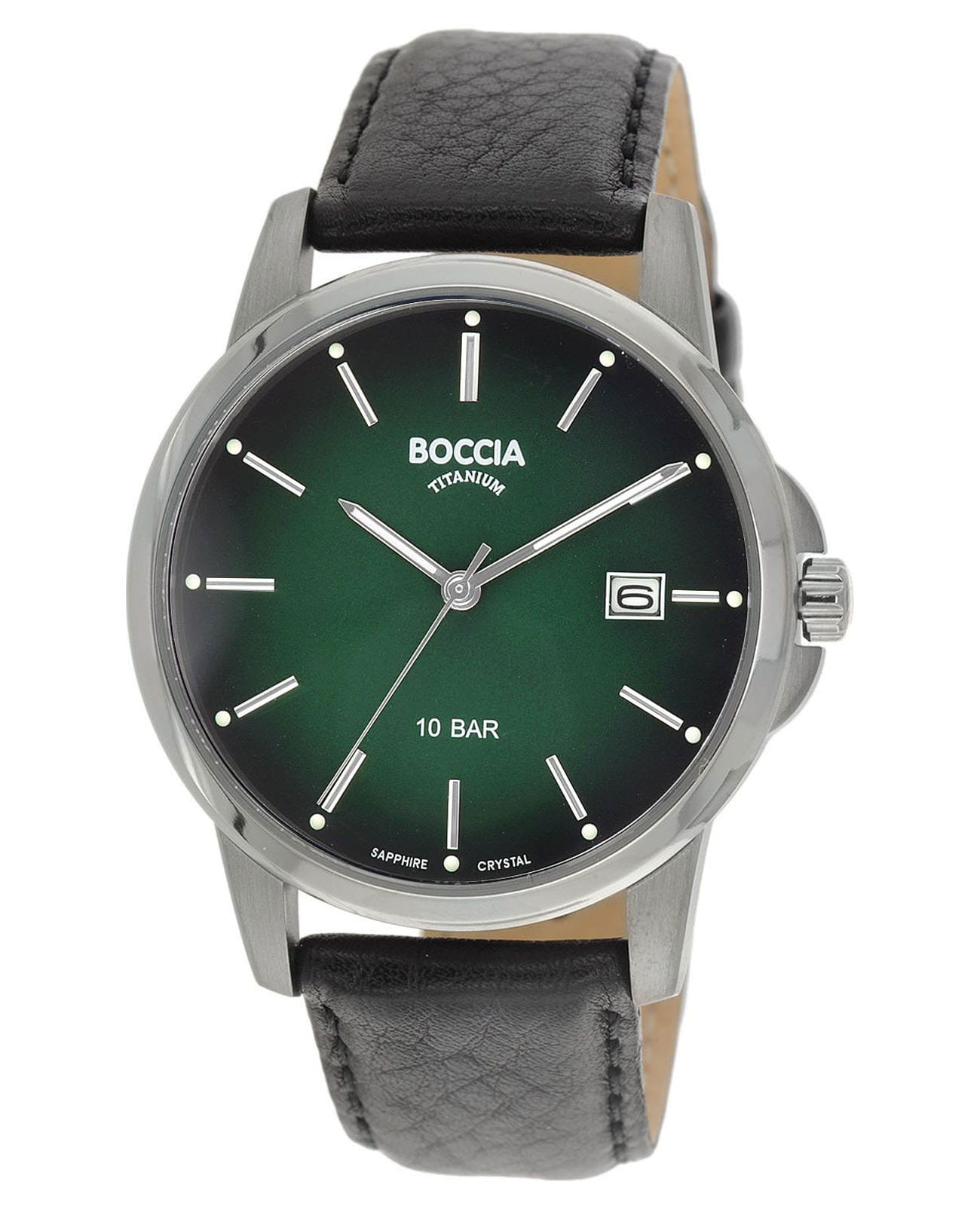 Boccia Titanium Boccia Titanium Circle-Oval 3633-02  3633-02 кварцевые мужские часы зеленый циферблат, браслет кожаный — вид спереди