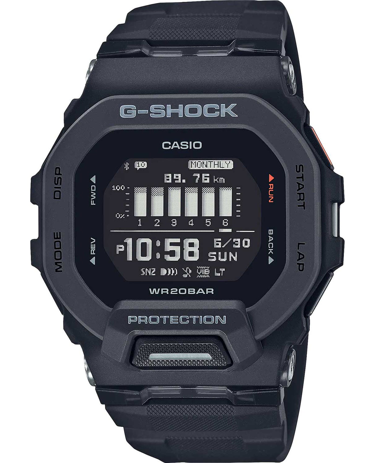 Casio Casio G-Shock GBD-200-1DR (GBD-200-1) G-SQUAD GBD-200-1 электронные мужские часы черный циферблат, браслет полимер — вид спереди