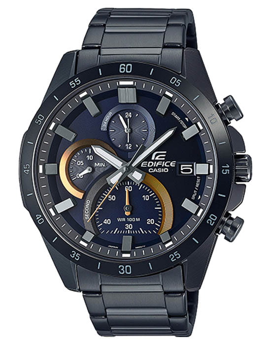 Casio Casio Edifice EFR-571DC-2AVUDF (EFR-571DC-2A) EFR EFR-571DC-2A кварцевые мужские часы черный циферблат, браслет сталь с ip покрытием — вид спереди