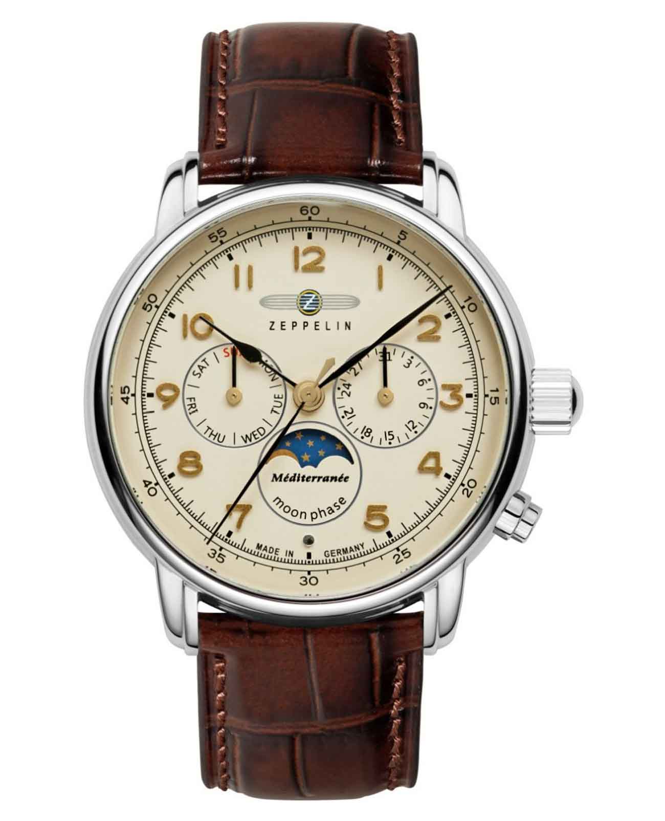 Zeppelin Zeppelin Mediterranee Zep-96365  96365 кварцевые мужские часы бежевый циферблат, браслет кожаный — вид спереди