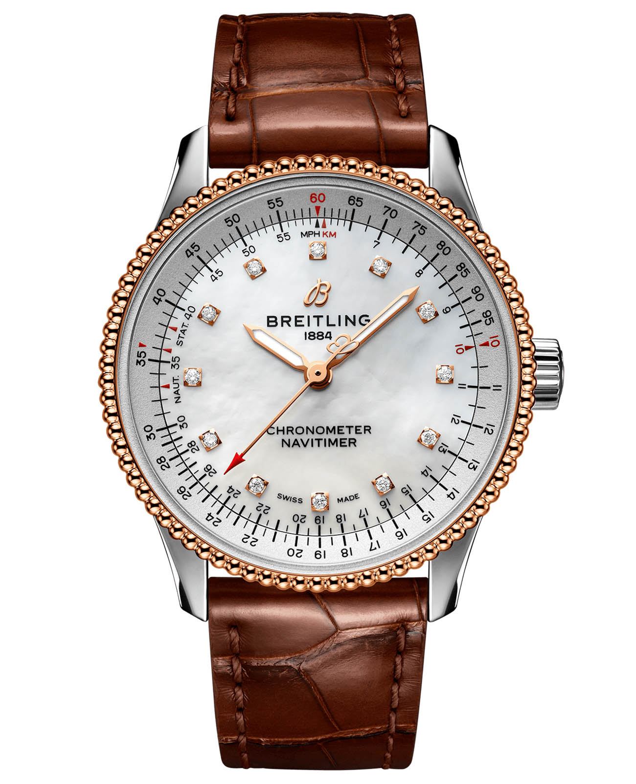 Breitling Breitling Navitimer Automatic 35 U17395211A1P1  U17395211A1P1 механические женские часы перламутровый циферблат, браслет кожаный — вид спереди