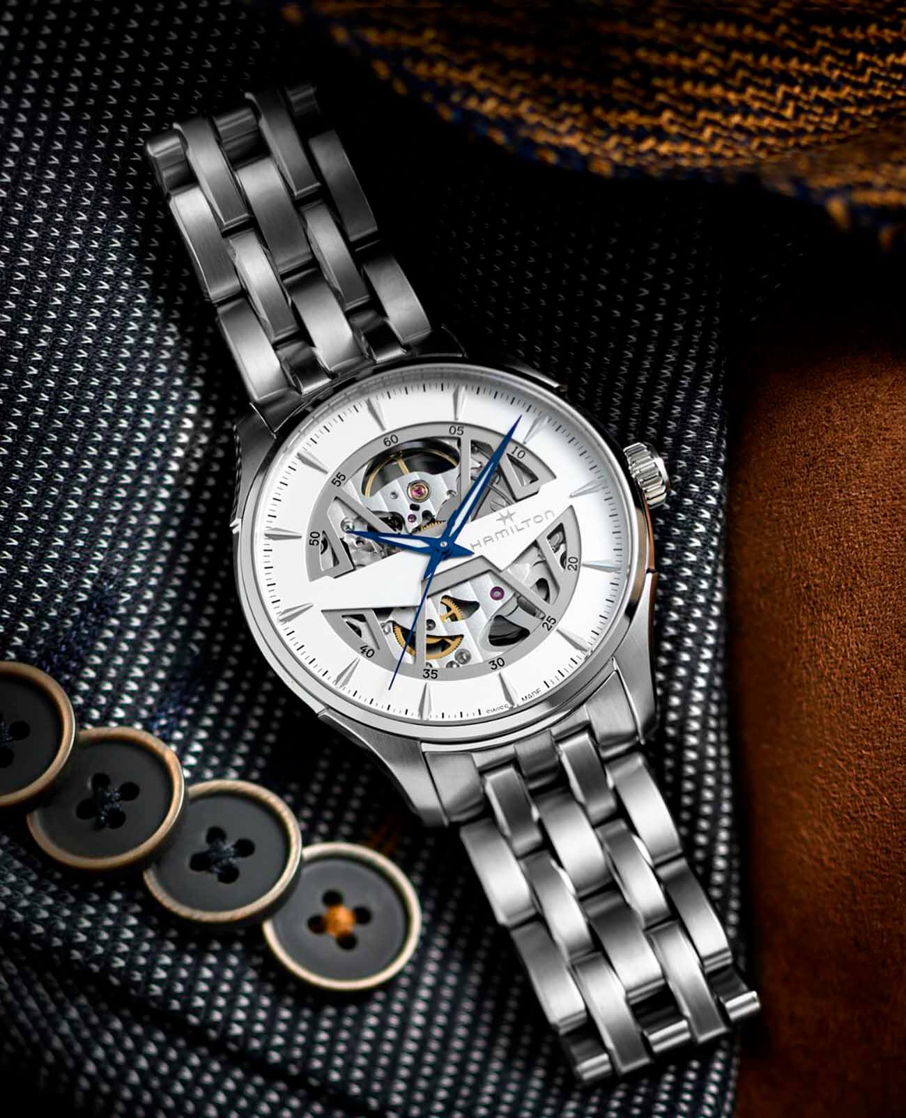 Hamilton Hamilton Jazzmaster Skeleton Auto H42535110 мужские часы белый циферблат на запястье