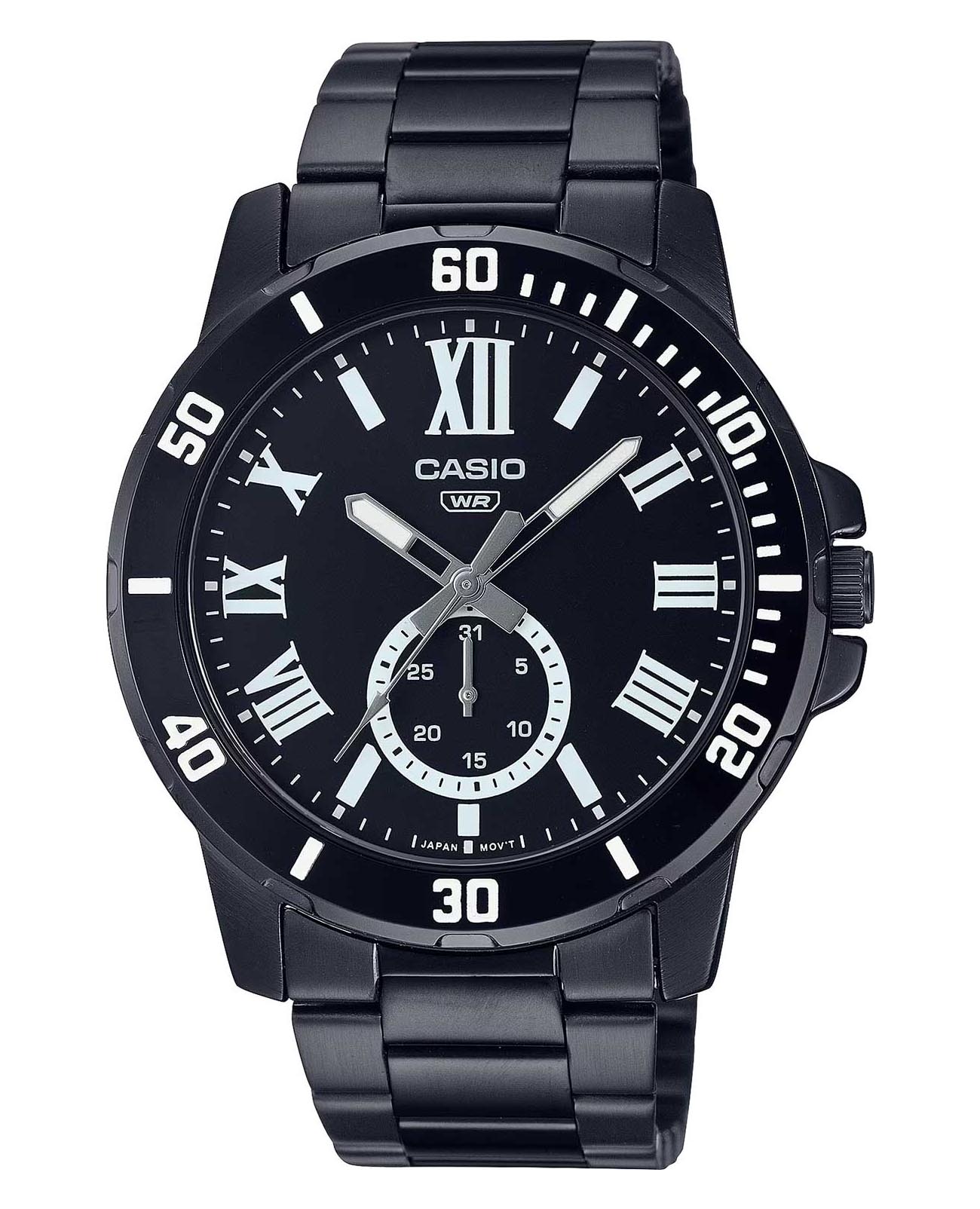 Casio Casio Collection MTP-VD200B-1B  MTP-VD200B-1B кварцевые мужские часы черный циферблат, браслет сталь с ip покрытием — вид спереди