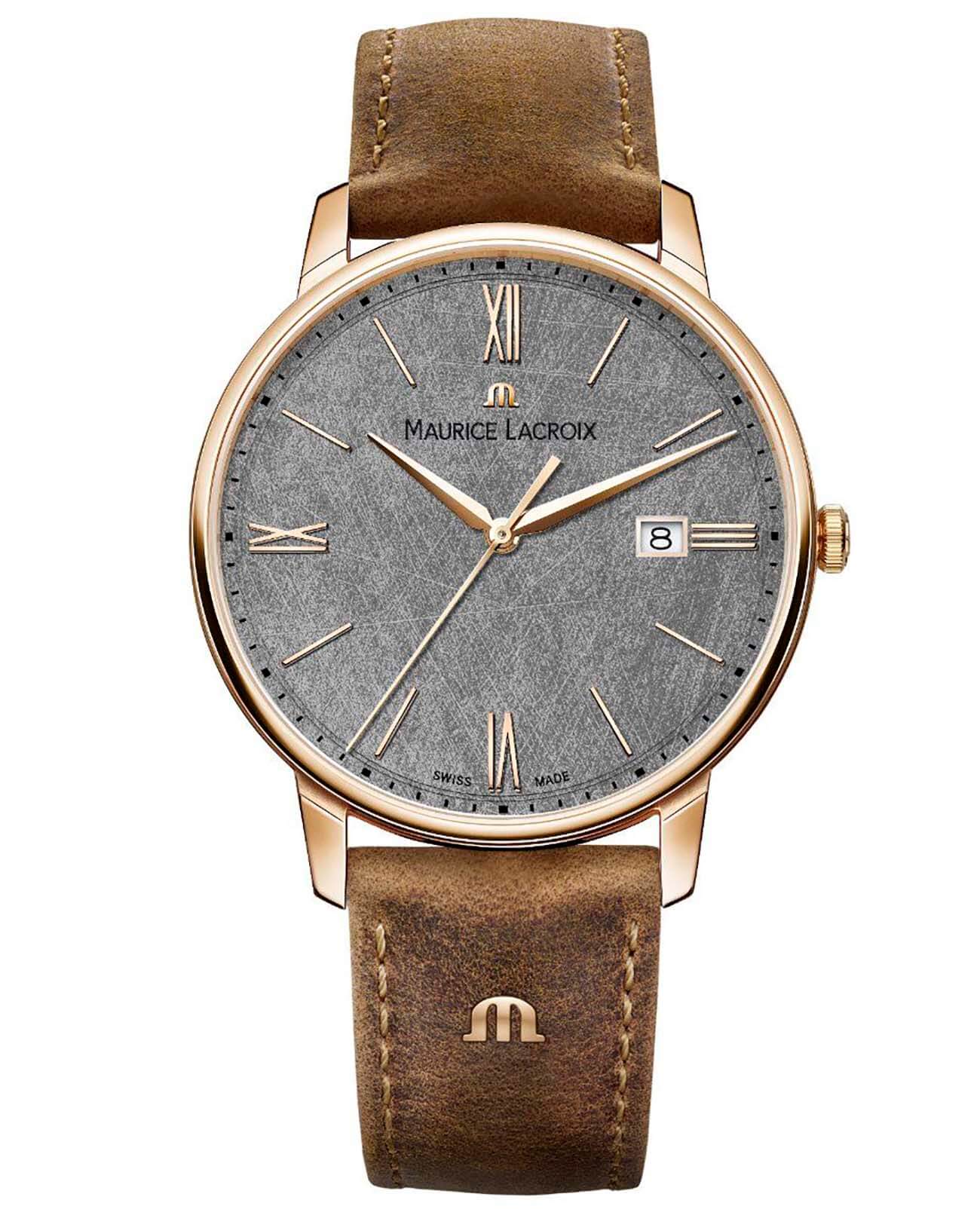 Maurice Lacroix Maurice Lacroix Eliros Date EL1118-PVP01-210-1  EL1118-PVP01-210-1 кварцевые мужские часы серый циферблат, браслет кожаный — вид спереди