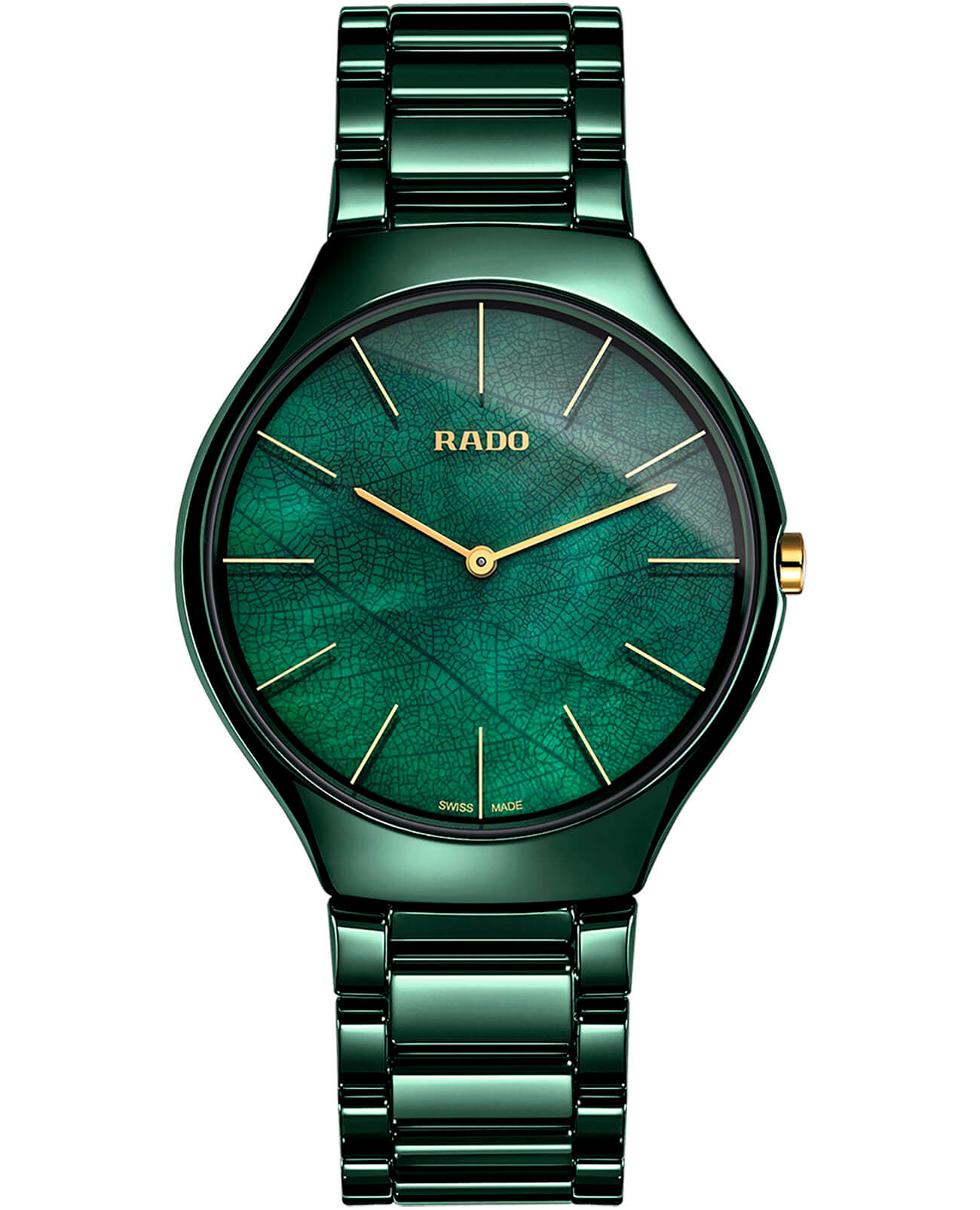 Rado Rado True Thinline R27006912  R27006912 кварцевые женские часы зеленый циферблат, браслет высокотехнологичная керамика — вид спереди