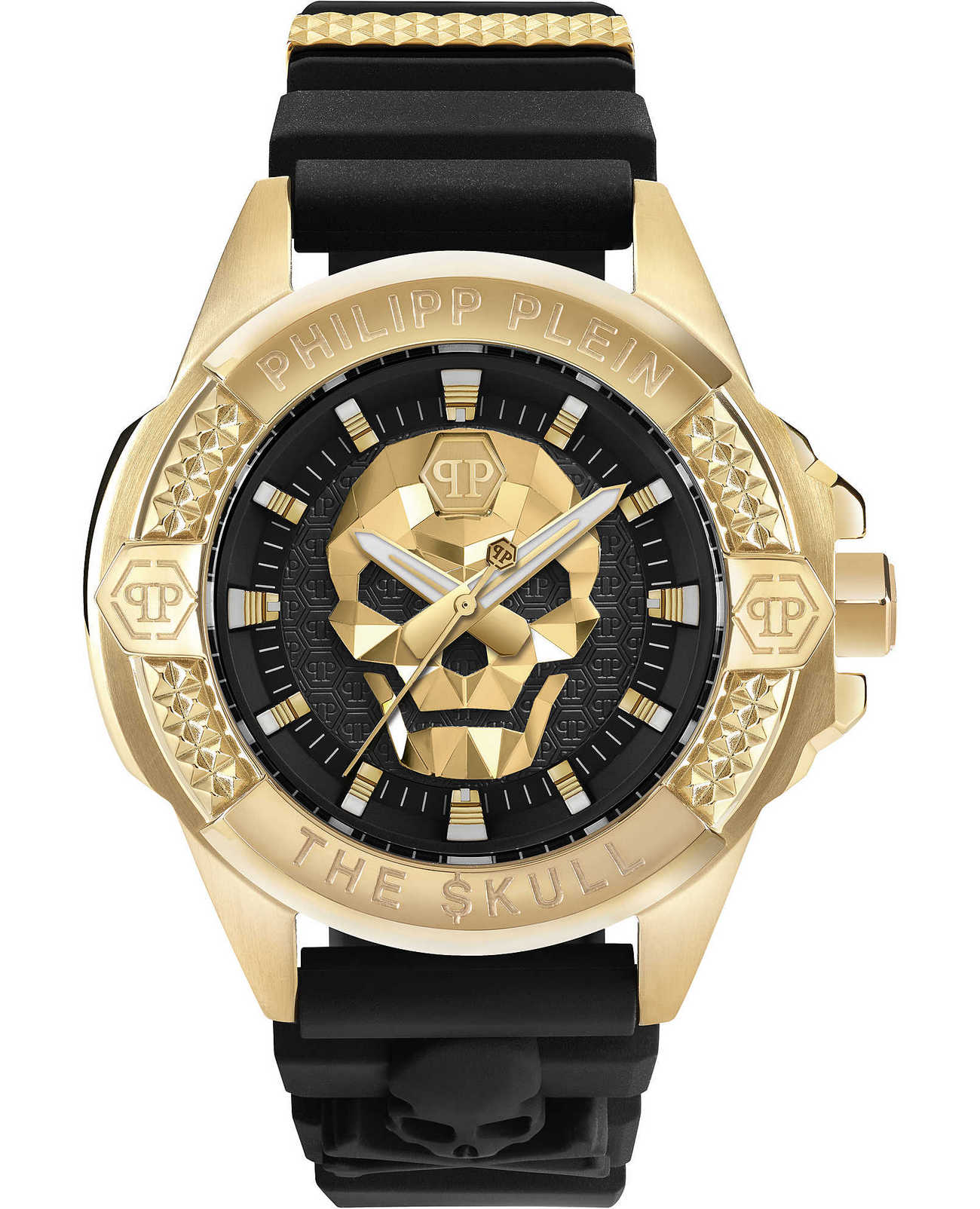 Philipp Plein Philipp Plein The Skull PWAAA0221  PWAAA0221 кварцевые мужские часы черный циферблат, браслет силикон — вид спереди