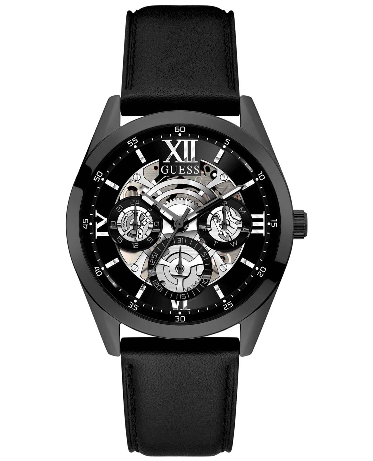 Guess Guess Dress Steel GW0389G4  GW0389G4 кварцевые мужские часы черный циферблат, браслет кожаный — вид спереди