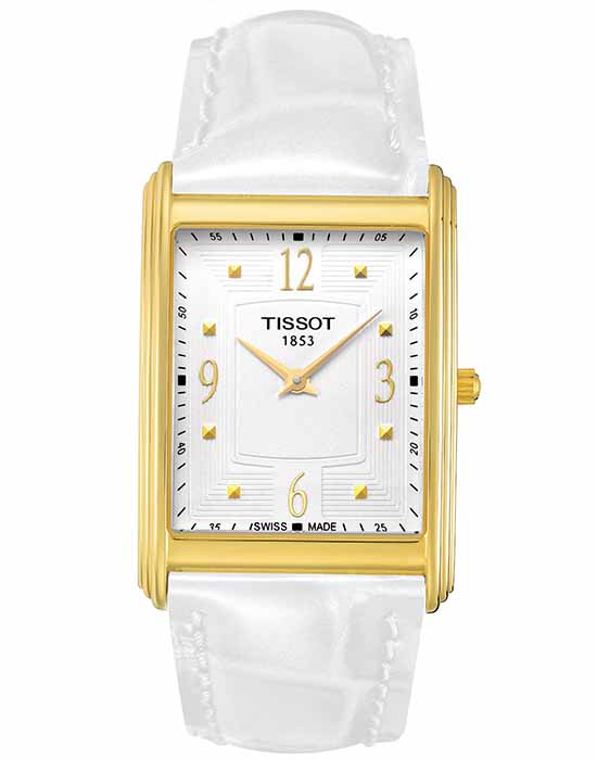 Tissot Tissot T-Gold New Helvetia T71.3.608.34  T71360834 кварцевые мужские часы белый циферблат, браслет кожаный — вид спереди