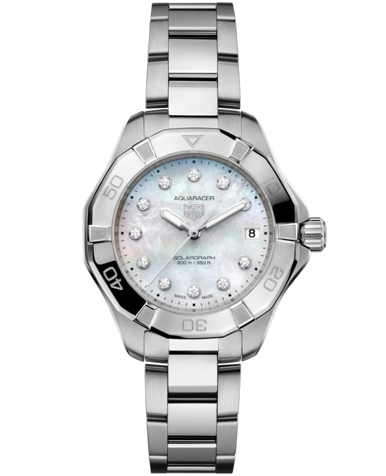 TAG Heuer TAG Heuer Aquaracer Professional Solargraph WBP1313.BA0005  WBP1313.BA0005 кварцевые женские часы перламутровый циферблат, браслет нержавеющая сталь — вид спереди