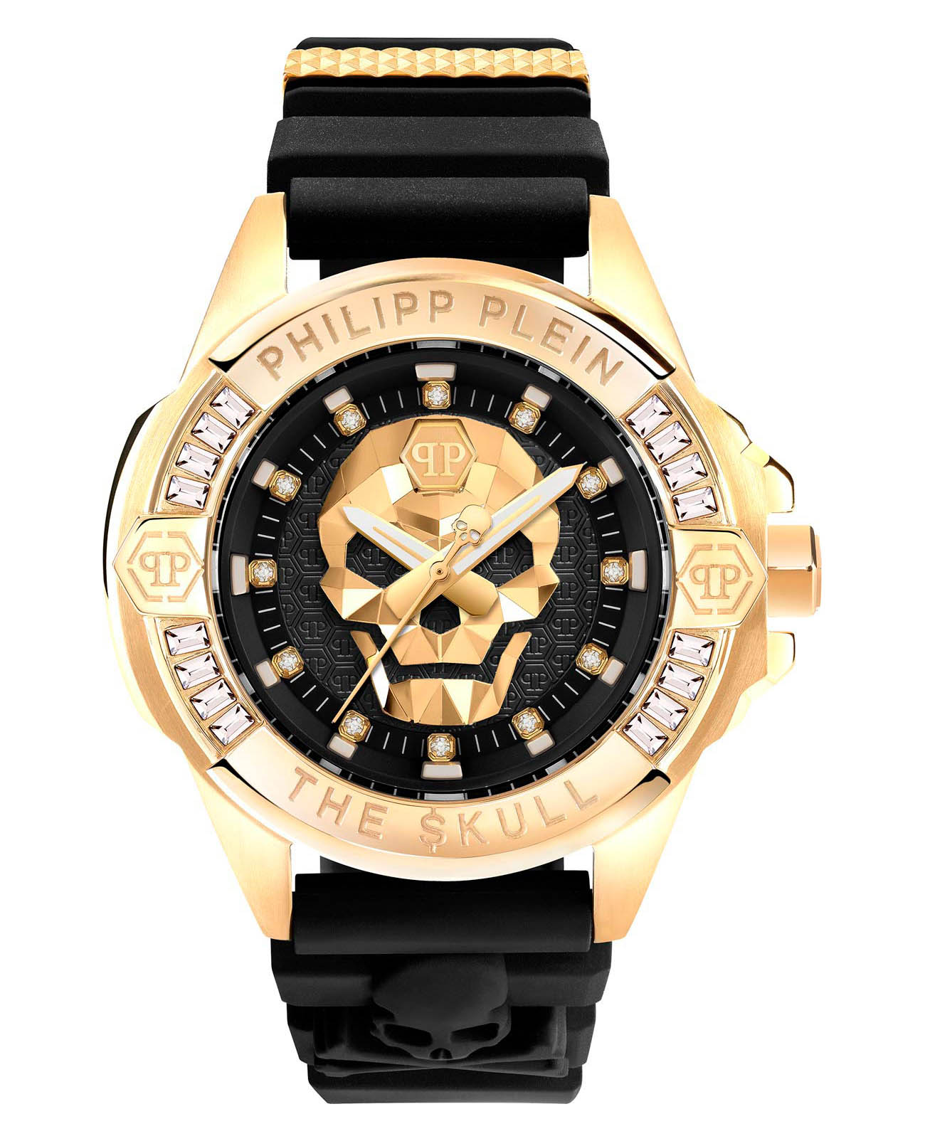 Philipp Plein Philipp Plein The Skull PWNAA0122  PWNAA0122 кварцевые женские часы черный циферблат, браслет силикон — вид спереди