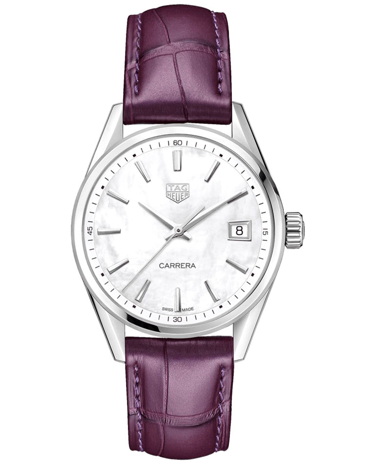 TAG Heuer TAG Heuer Carrera Lady WBK1311.FC8261  WBK1311.FC8261 кварцевые женские часы перламутровый циферблат, браслет кожаный — вид спереди