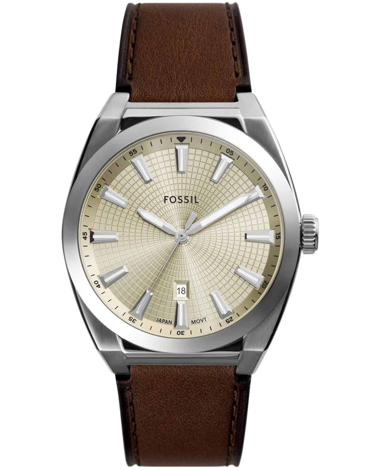 Fossil Fossil Everett FS6071  FS6071 кварцевые мужские часы шампань циферблат, браслет кожаный — вид спереди