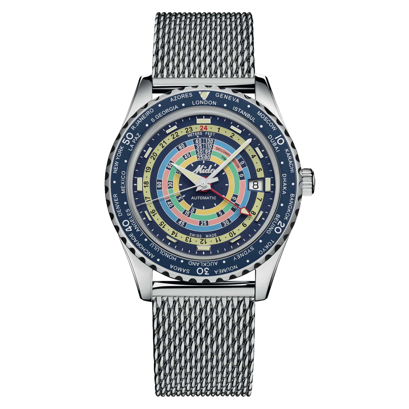 Mido Mido Ocean Star Decompression Worldtimer 200 M026.829.17.041.00 , наручные мужские часы фото под углом