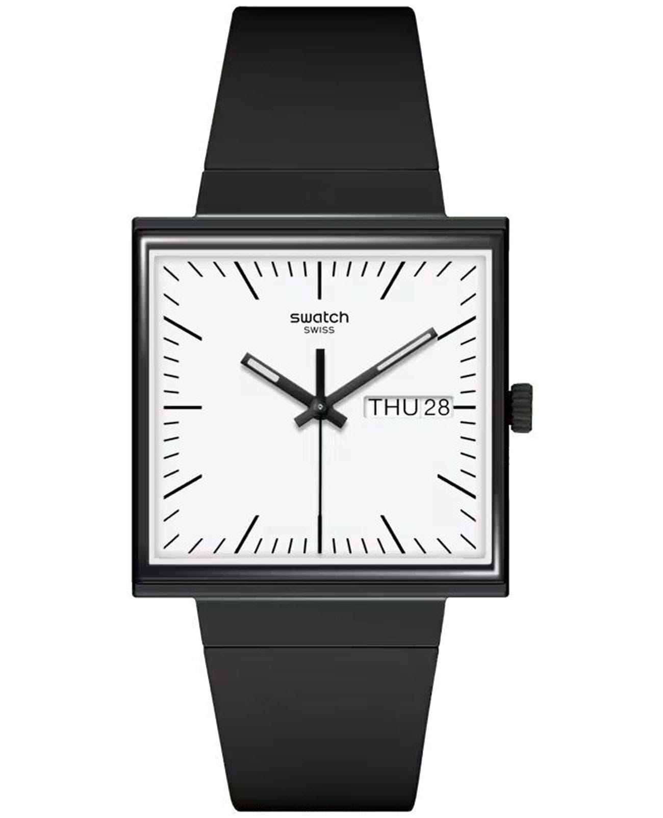 Swatch Swatch Square Bioceramic Standard SO34B700  SO34B700 кварцевые женские часы белый циферблат, браслет биоматериал — вид спереди