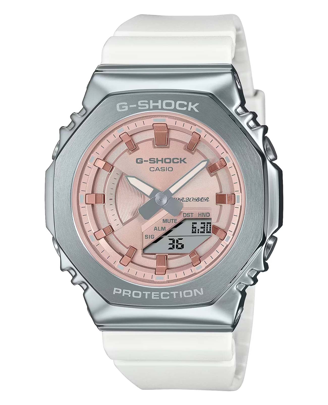 Casio Casio G-Shock GM-S2100WS-7ADR (GM-S2100WS-7A) GM GM-S2100WS-7A электронные женские часы розовый циферблат, браслет полимер — вид спереди