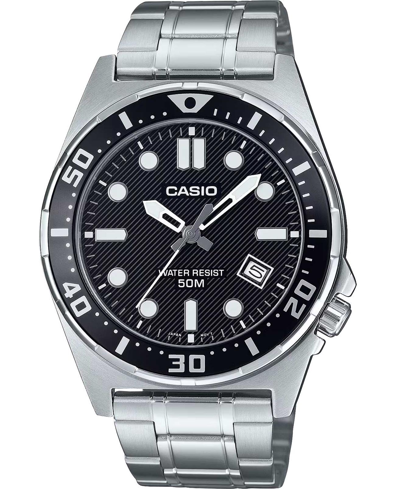 Casio Casio Collection MTD-135D-1A  MTD-135D-1A кварцевые мужские часы черный циферблат, браслет нержавеющая сталь — вид спереди