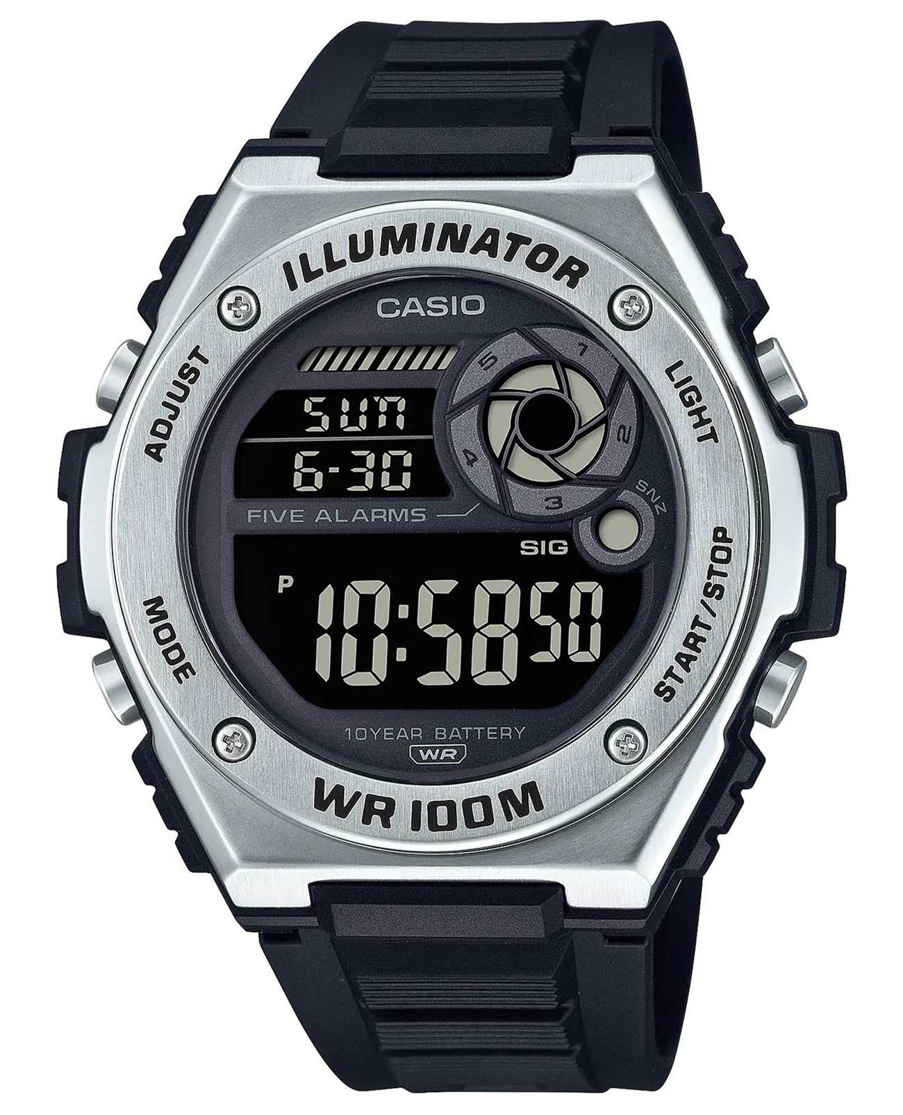 Casio Casio Collection MWD-100H-1B  MWD-100H-1B кварцевые мужские часы черный циферблат, браслет пластик — вид спереди