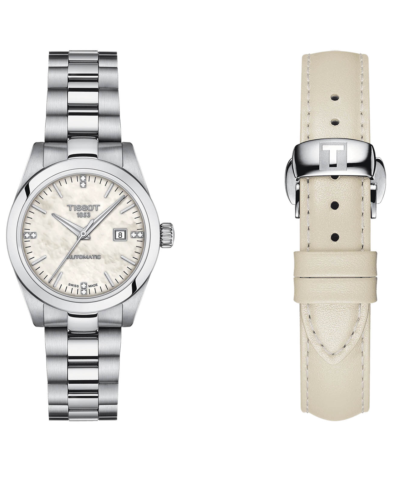 Tissot Tissot T-My Lady Automatic T132.007.11.116.00 T My Lady T1320071111600 механические женские часы перламутровый циферблат, браслет нержавеющая сталь — вид спереди