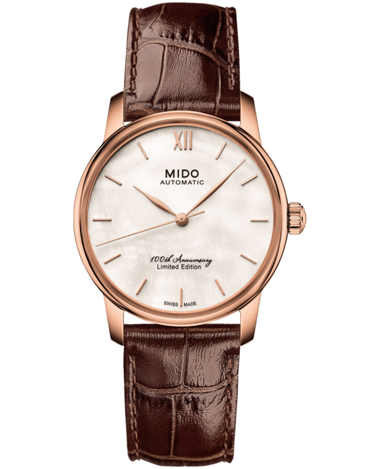 Mido Mido Baroncelli M007.236.36.118.00  M0072363611800 механические женские часы перламутровый циферблат, браслет кожаный — вид спереди