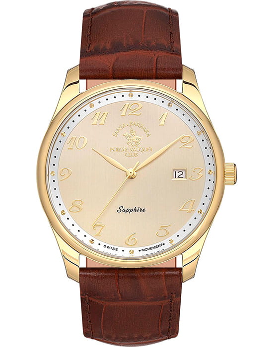 Santa Barbara Polo & Racquet Club Santa Barbara Polo & Racquet Club Noble SB.1.10566-3  SB.1.10566-3 кварцевые мужские часы золотой циферблат, браслет кожаный — вид спереди