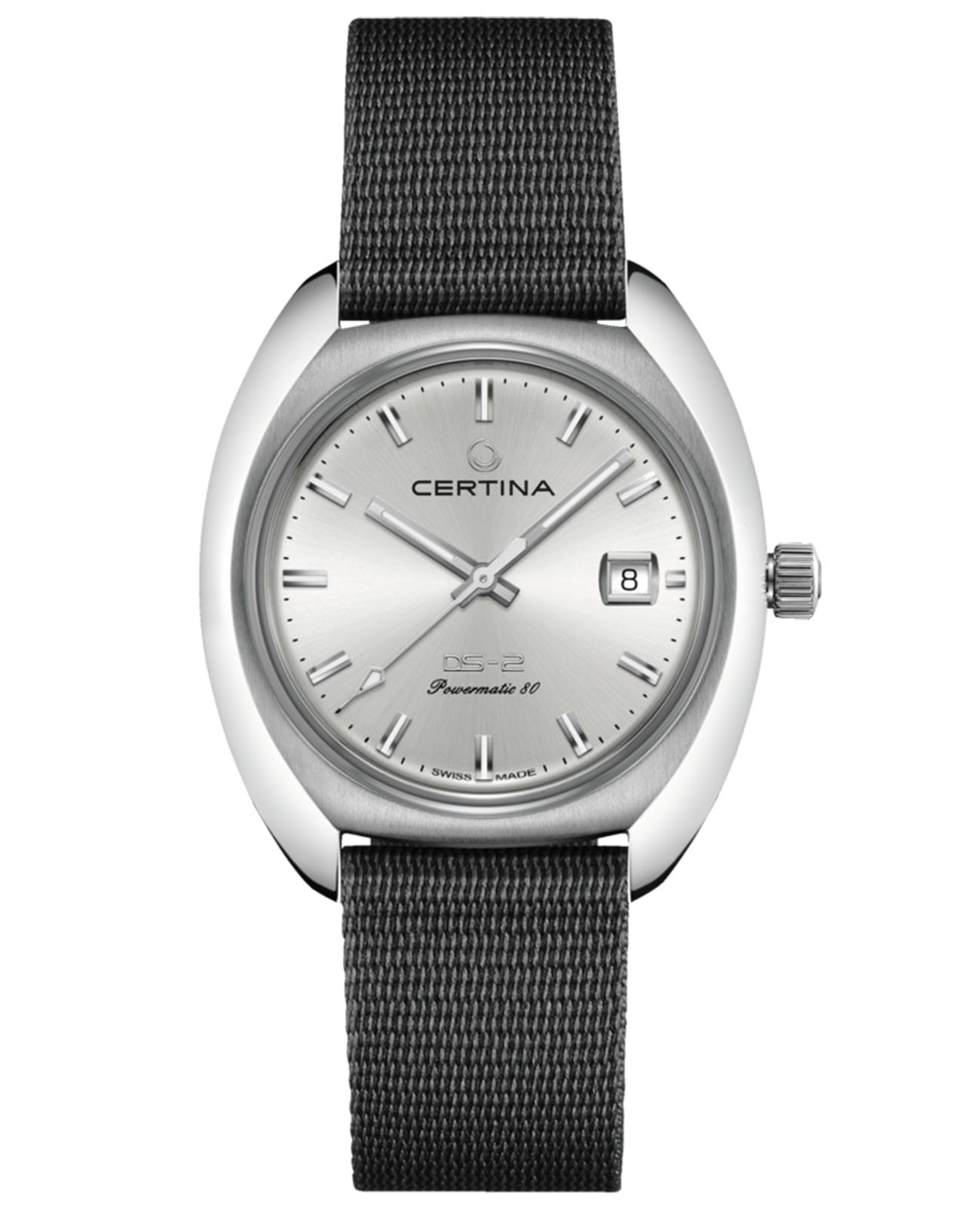 Certina Certina DS-2 C024.407.18.031.00 DS 2 C0244071803100 механические мужские часы серебристый циферблат, браслет кожа + нейлон — вид спереди