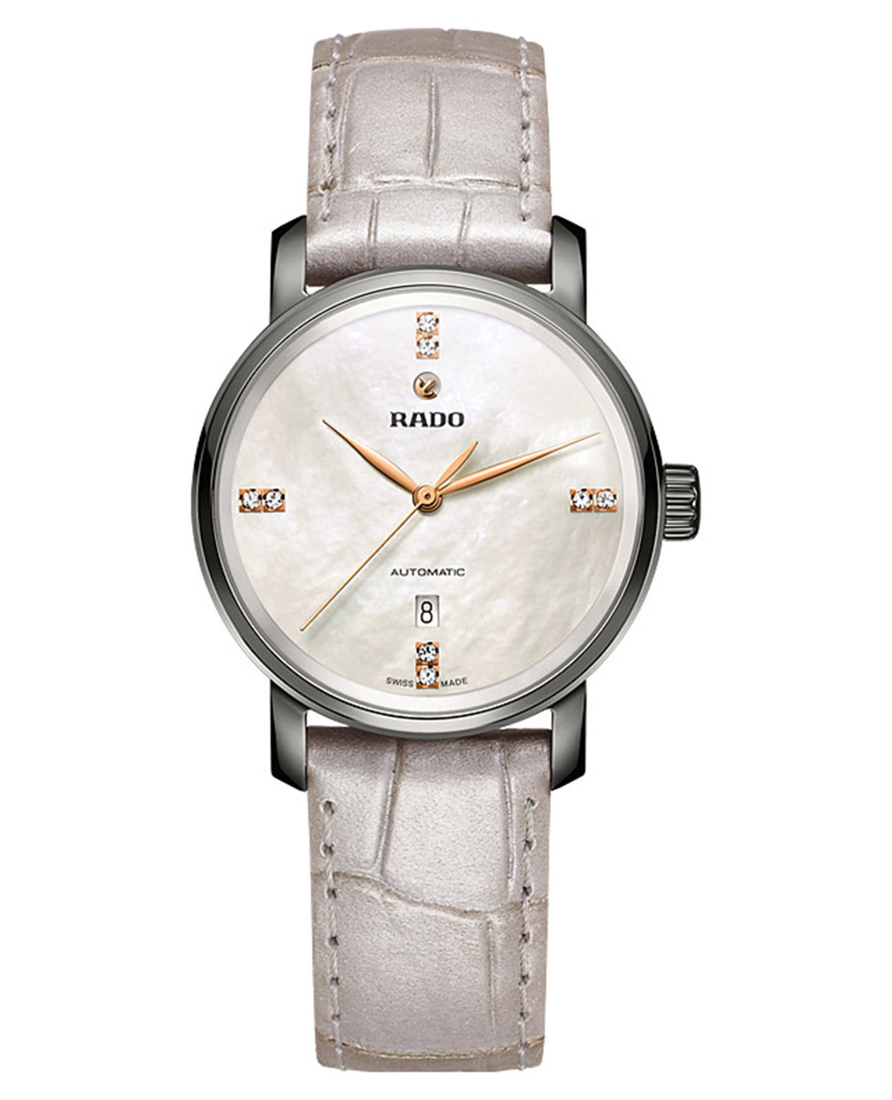 Rado Rado Diamaster Automatic Diamonds R14026945 Automatic R14026945 механические женские часы перламутровый циферблат, браслет кожаный — вид спереди