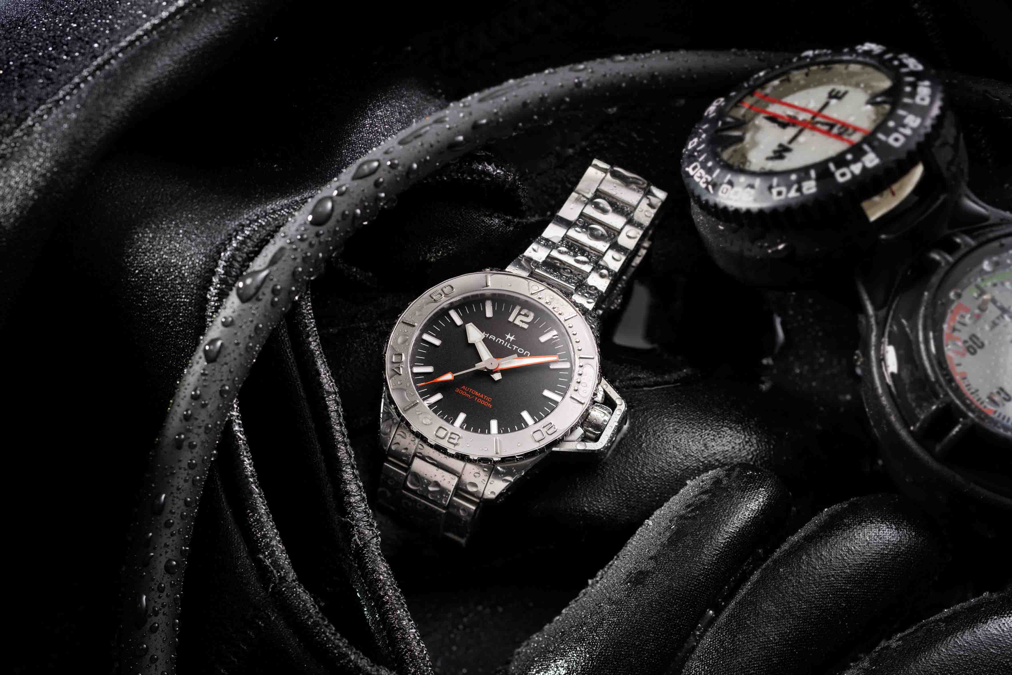 Hamilton Hamilton Khaki Navy Frogman Auto H77815130 механические мужские часы часы крупный план черный циферблата