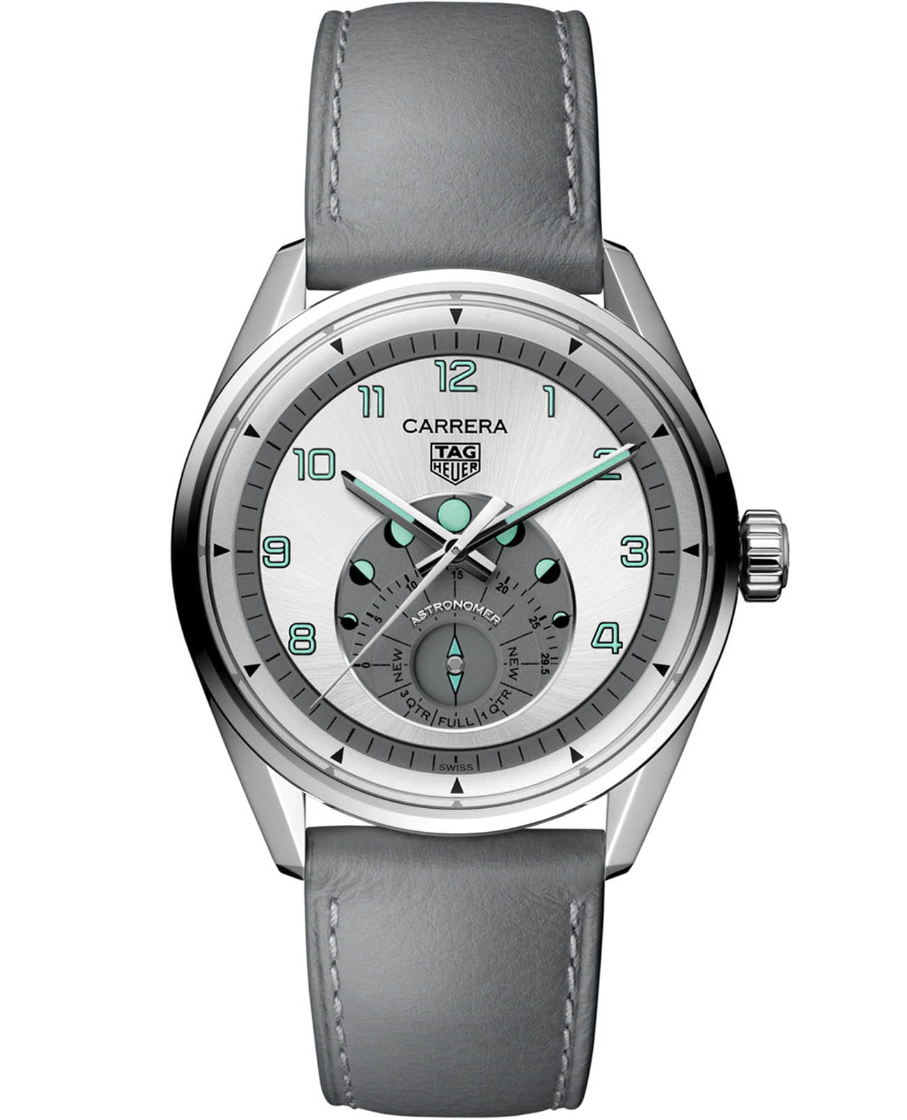 TAG Heuer TAG Heuer Carrera Astronomer WBX2112.FC6615  WBX2112.FC6615 механические мужские часы серебристый циферблат, браслет кожаный — вид спереди