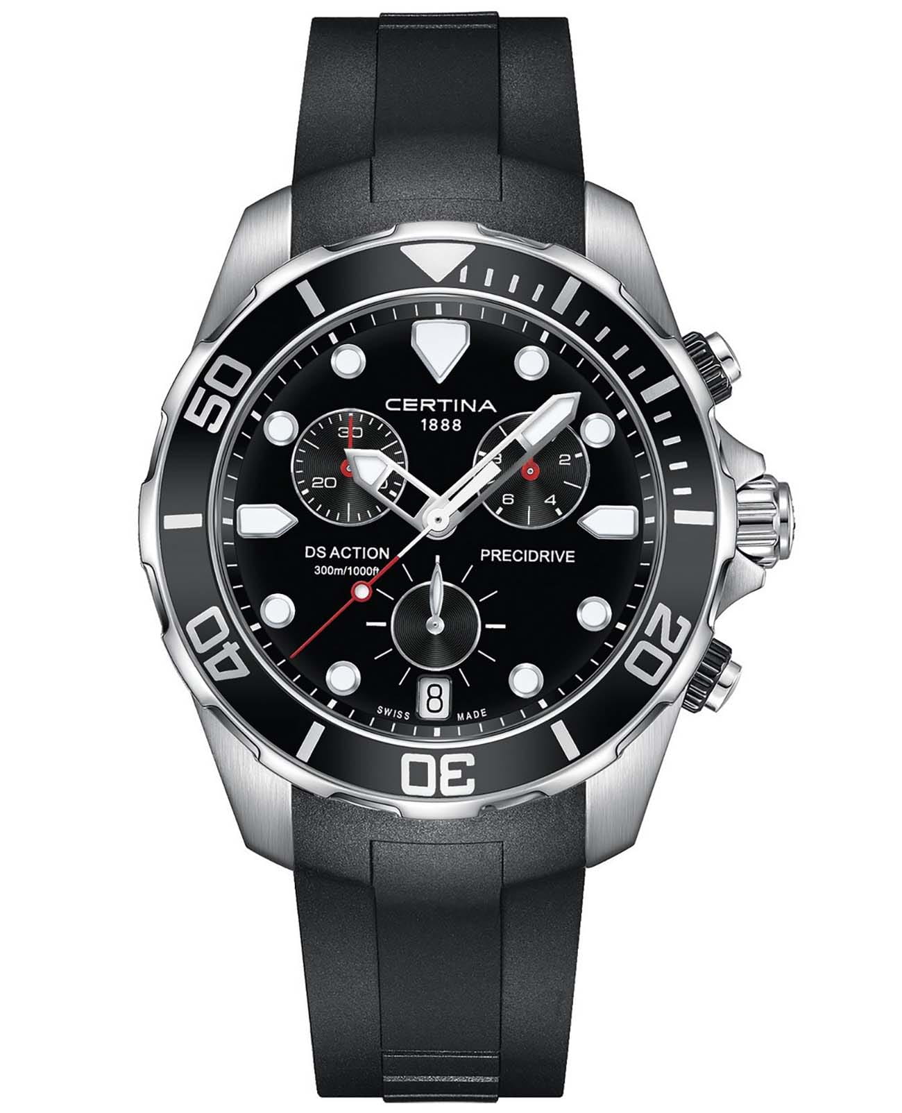 Certina Certina DS Action C032.417.17.051.00 DS Action C0324171705100 кварцевые мужские часы черный циферблат, браслет силикон — вид спереди