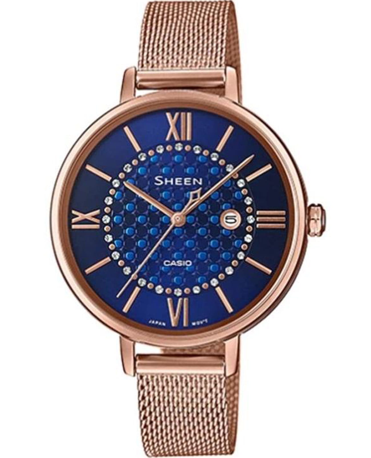 Casio Casio Sheen SHE-4059PGM-2AUDF  SHE-4059PGM-2AUDF кварцевые женские часы синий циферблат, браслет нержавеющая сталь с ip-покрытием — вид спереди