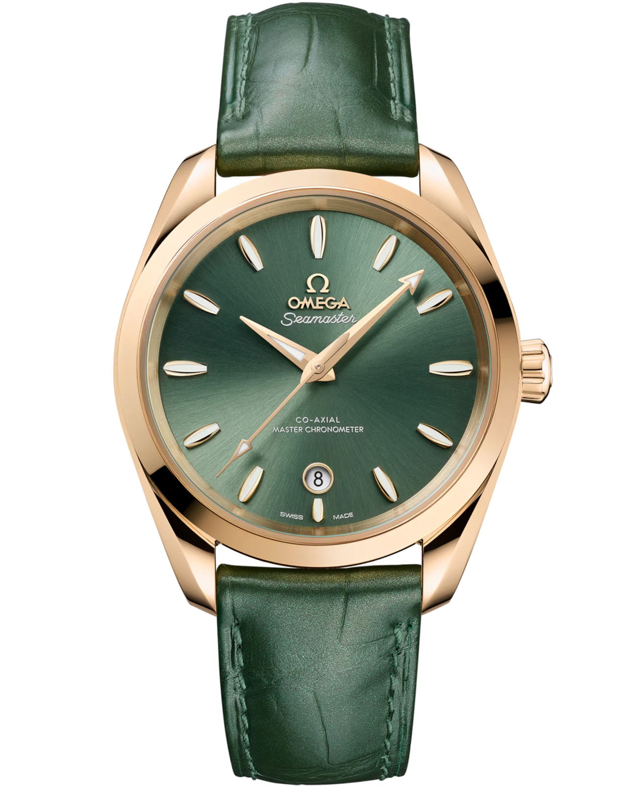 Omega Omega Seamaster Aqua Terra 220.53.38.20.10.001 Aqua Terra 22053382010001 механические женские часы зеленый циферблат, браслет кожаный — вид спереди