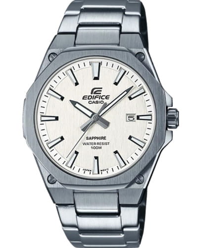 Casio Casio Edifice EFR-S108D-7AVUDF (EFR-S108D-7A) EFR EFR-S108D-7A кварцевые мужские часы белый циферблат, браслет нержавеющая сталь — вид спереди