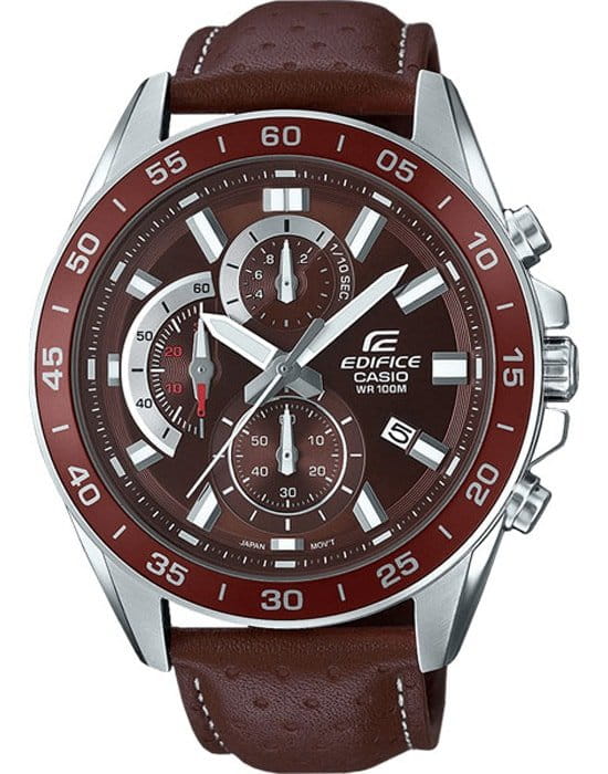 Casio Casio Edifice EFV-550L-5A EFV-550 EFV-550L-5A кварцевые мужские часы коричневый циферблат, браслет кожаный — вид спереди
