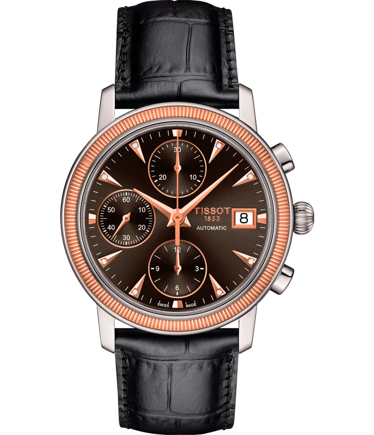 Tissot Tissot Bridgeport Automat 18K Gold T921.427.46.066.00 Bridgeport T9214274606600 механические мужские часы черный циферблат, браслет кожаный — вид спереди