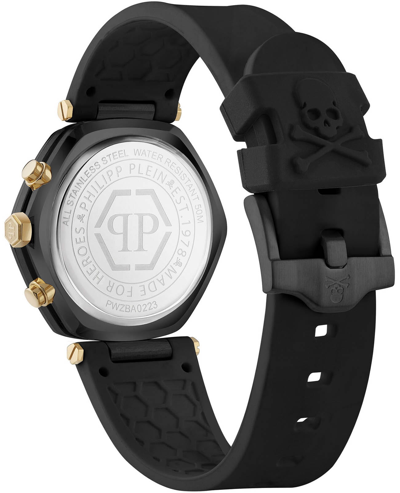 Philipp Plein Philipp Plein The Hexagon Chrono PWZBA0223,  германия мужские часы на браслете силикон боковой вид