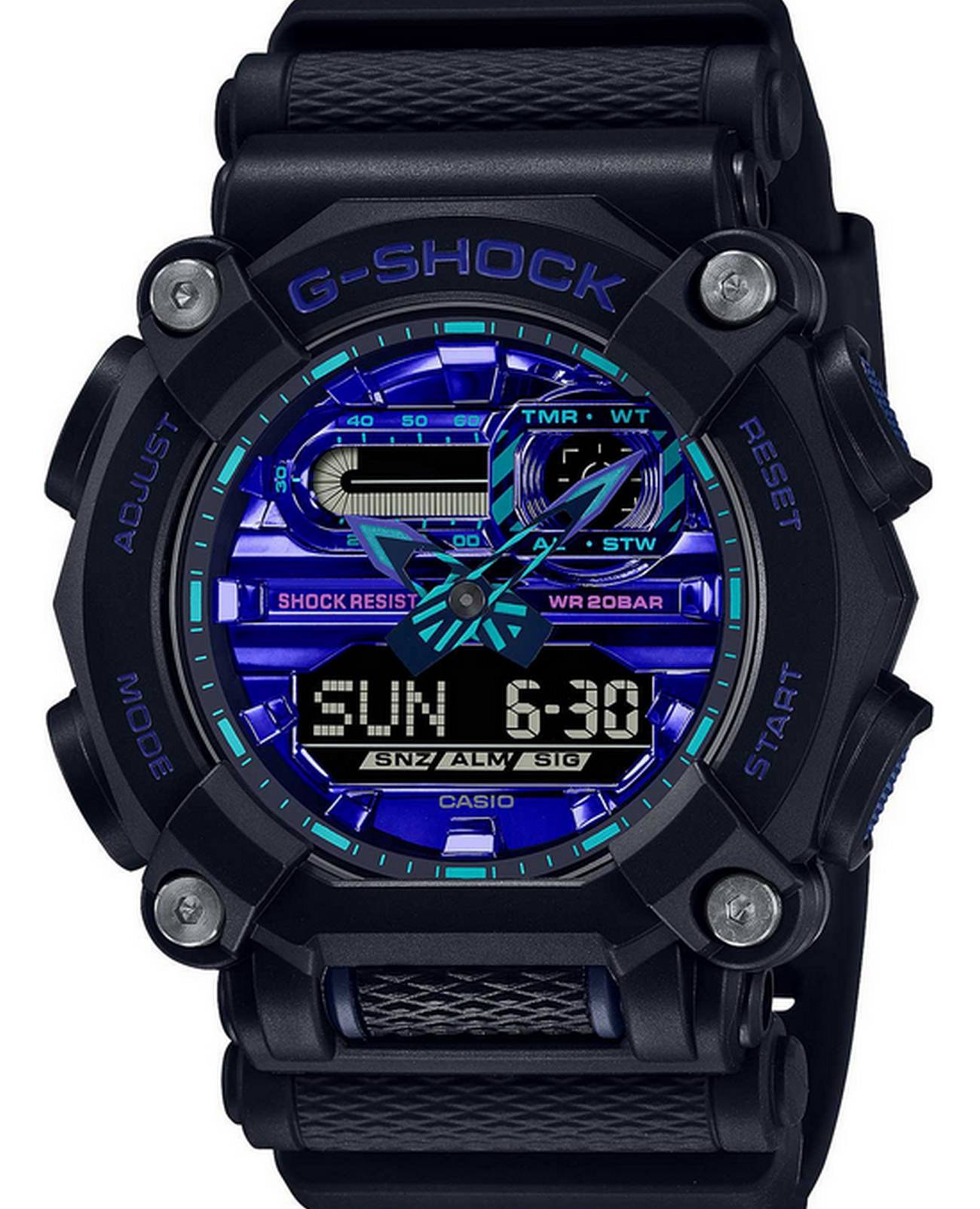 Casio Casio G-Shock Virtual Blue GA-900VB-1AER  GA-900VB-1AER электронные мужские часы синий циферблат, браслет пластик — вид спереди