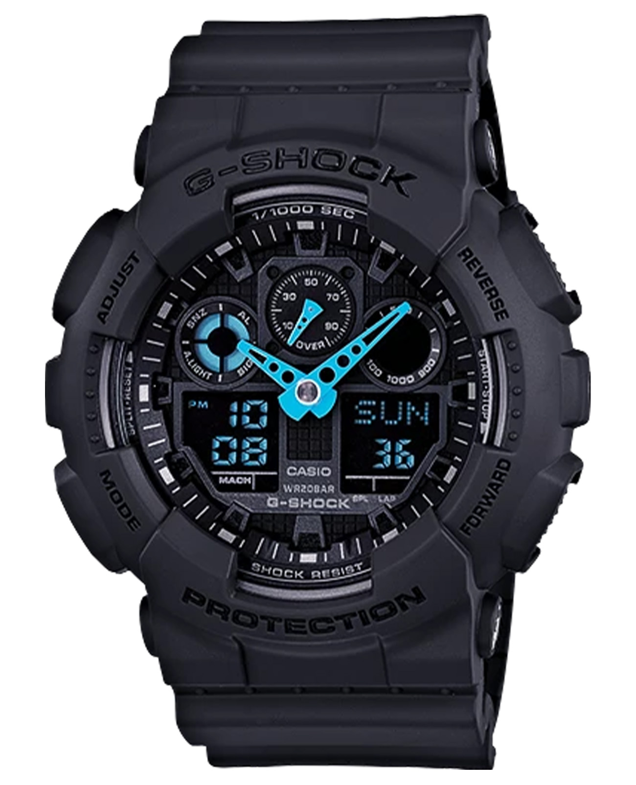 Casio Casio G-Shock GA-100C-8A GA-100 GA-100C-8A электронные мужские часы черный циферблат, браслет пластик — вид спереди