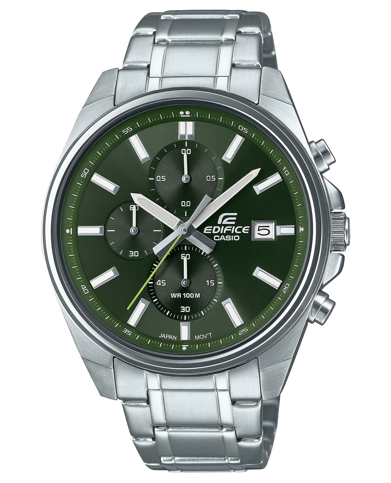 Casio Casio Edifice EFV-610D-3CVUDF (EFV-610D-3C) EFV EFV-610D-3C кварцевые мужские часы зеленый циферблат, браслет нержавеющая сталь — вид спереди
