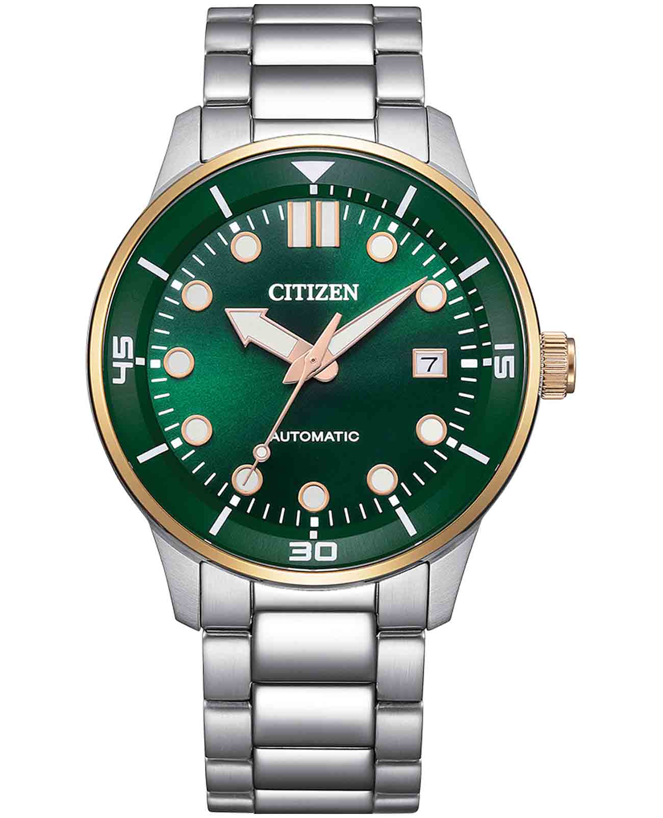 Citizen Citizen Automatic NJ0196-80X  NJ0196-80X механические мужские часы зеленый циферблат, браслет нержавеющая сталь — вид спереди