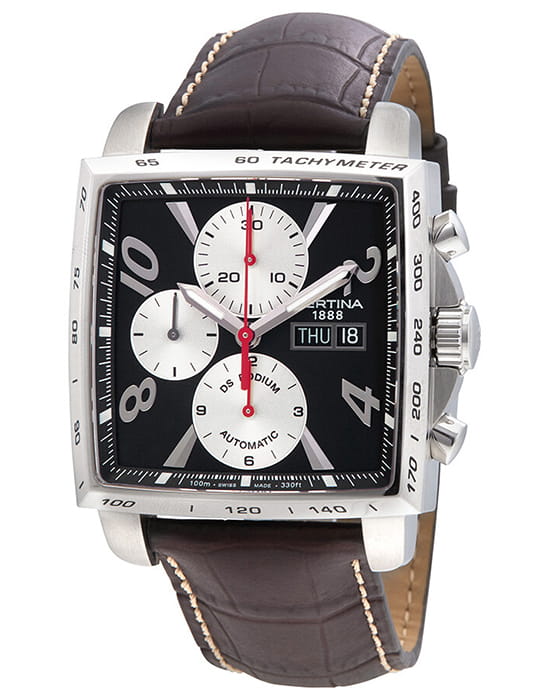 Certina Certina DS Podium C001.514.16.057.00  C0015141605700 механические мужские часы черный циферблат, браслет кожаный — вид спереди