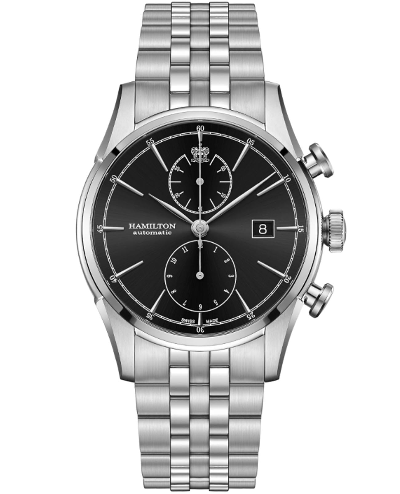 Hamilton Hamilton American Classic Spirit of Liberty Auto Chrono H32416131  H32416131 механические мужские часы черный циферблат, браслет нержавеющая сталь — вид спереди