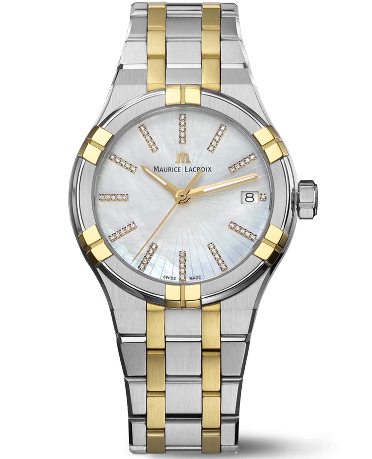 Maurice Lacroix Maurice Lacroix Aikon Quartz AI1106-PVY13-170-1  AI1106-PVY13-170-1 кварцевые женские часы перламутровый циферблат, браслет сталь c pvd покрытием — вид спереди