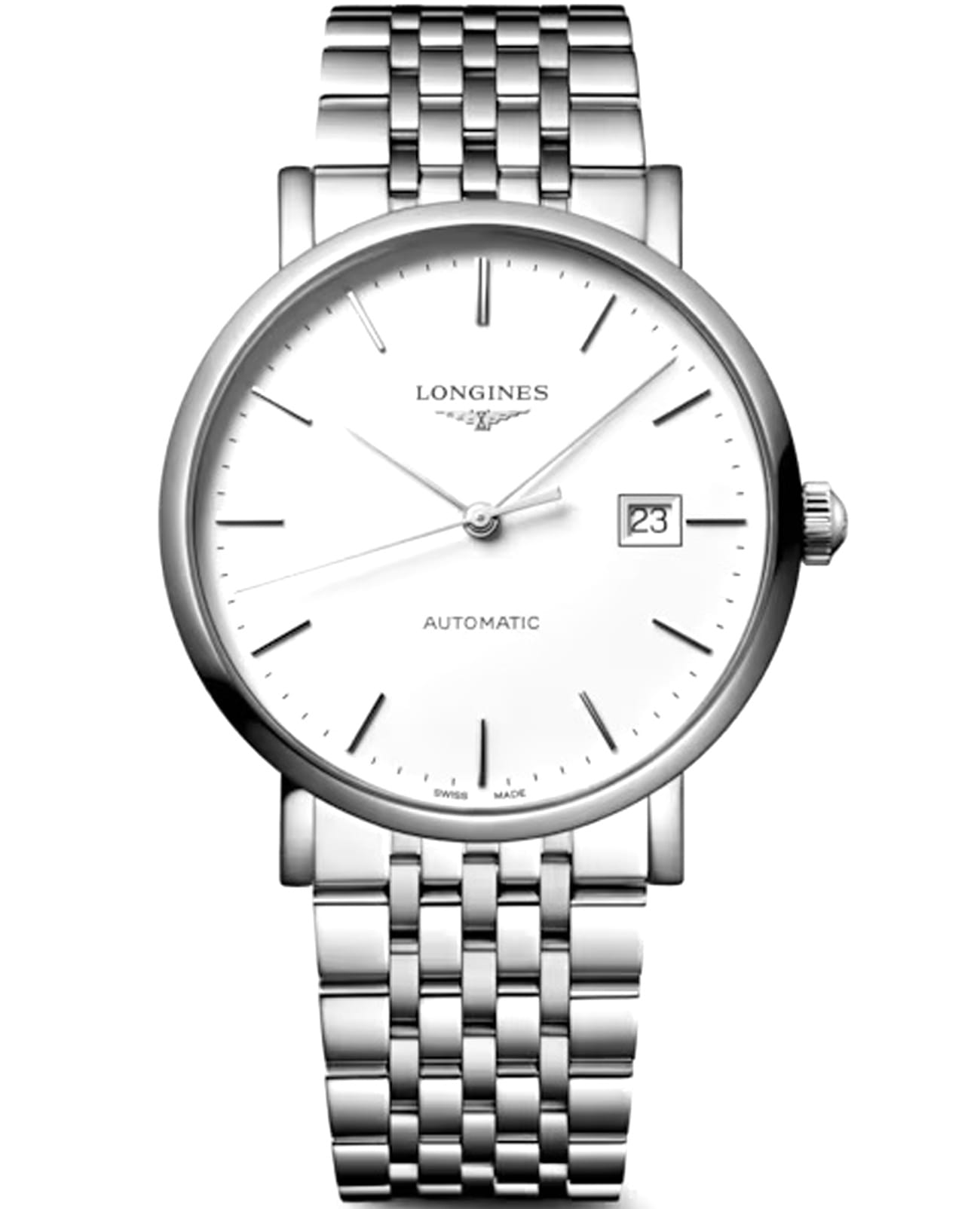 Longines Longines Elegance Elegant Collection 39 мм L4.910.4.19.6  L49104196 механические мужские часы белый циферблат, браслет нержавеющая сталь — вид спереди