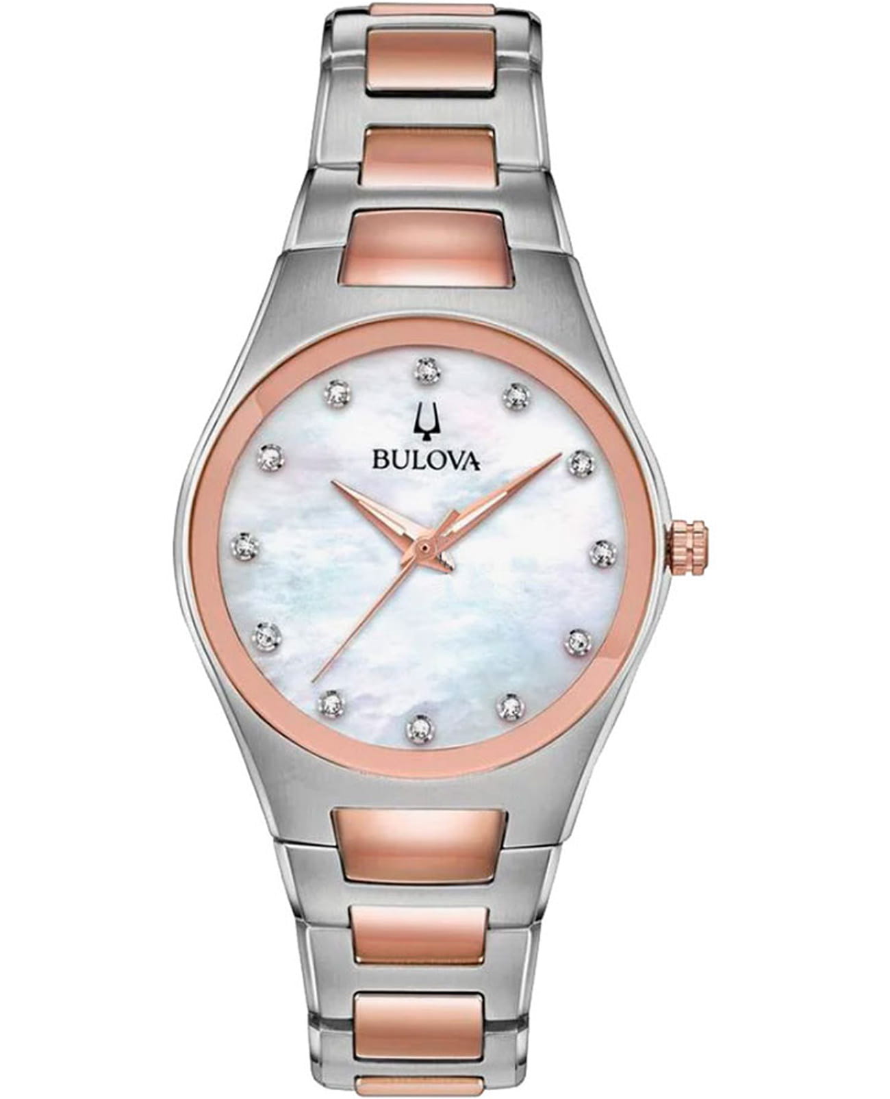 Bulova Bulova Crystal Ladies 98L244  98L244 кварцевые женские часы перламутровый циферблат, браслет нержавеющая сталь с ip-покрытием — вид спереди