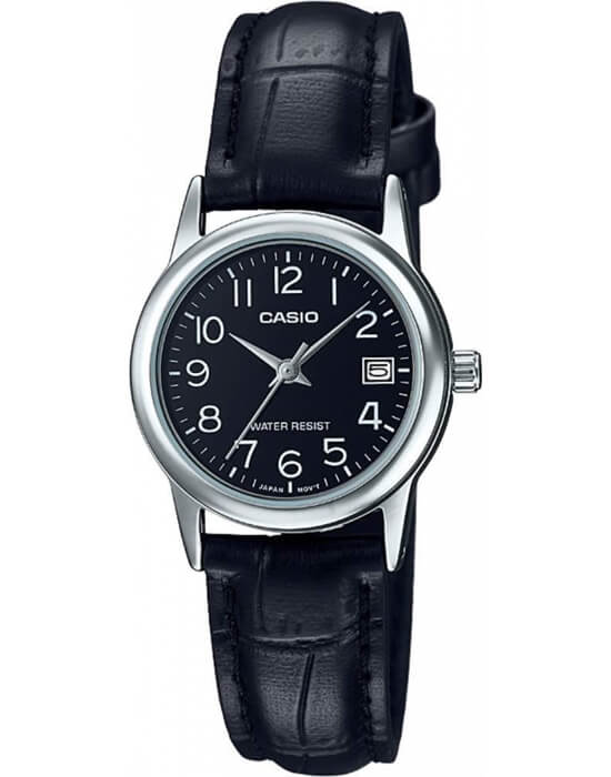 Casio Casio LTP-V002L-1B  LTP-V002L-1B кварцевые женские часы черный циферблат, браслет кожаный — вид спереди