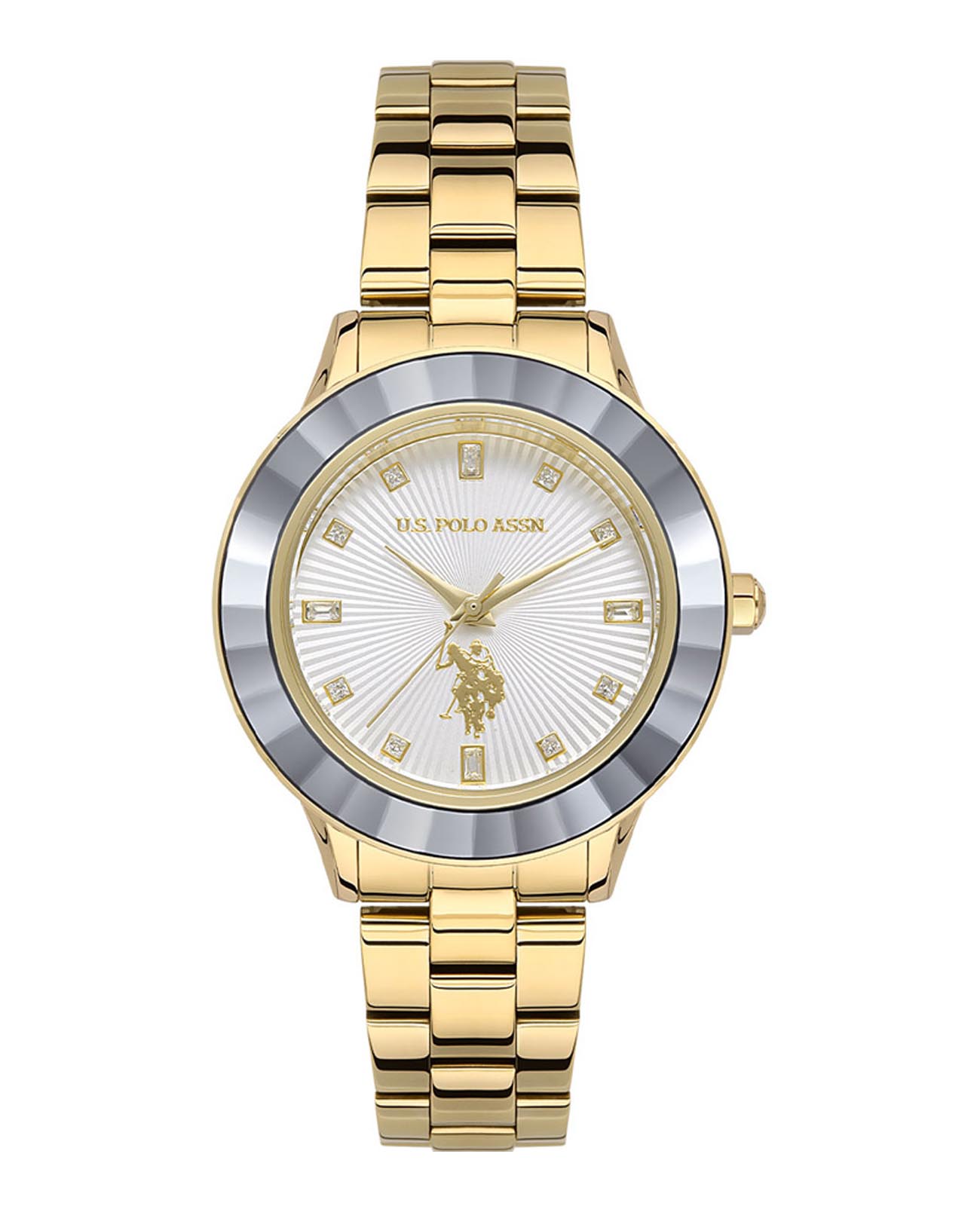 U.S. Polo Assn. U.S. Polo Assn. Fundamental USPA2044-03  USPA2044-03 кварцевые женские часы белый циферблат, браслет нержавеющая сталь с ip-покрытием — вид спереди