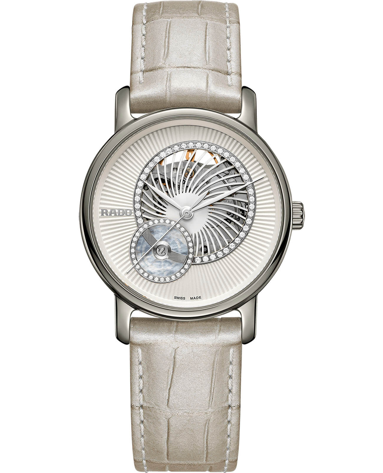 Rado Rado Diamaster Automatic Open Heart R14056935 Automatic R14056935 механические женские часы перламутровый циферблат, браслет кожаный — вид спереди