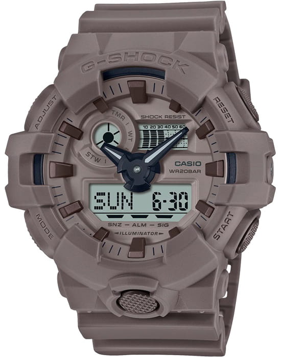 Casio Casio G-Shock GA-700NC-5A GA-700 GA-700NC-5A электронные мужские часы коричневый циферблат, браслет пластик — вид спереди