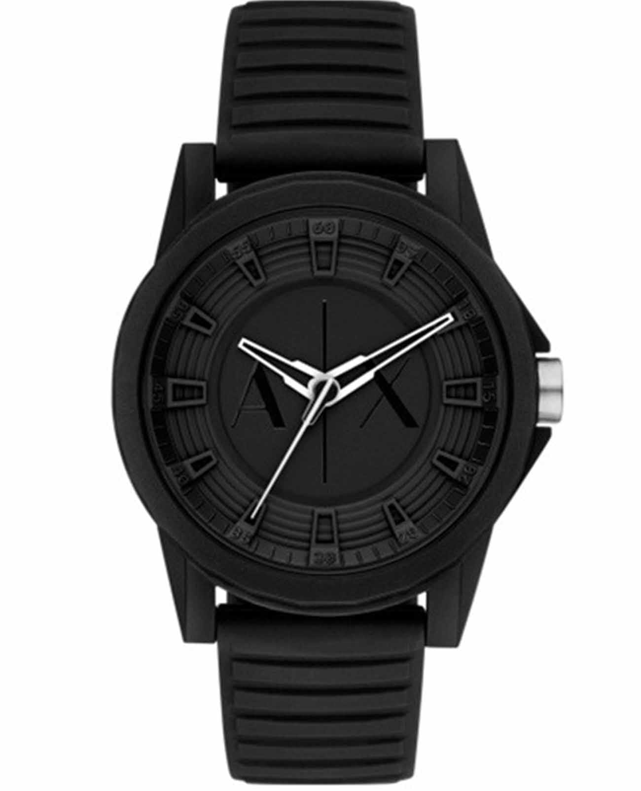 Armani Exchange Armani Exchange Outerbanks AX7159SET  AX7159SET кварцевые мужские часы черный циферблат, браслет силикон — вид спереди